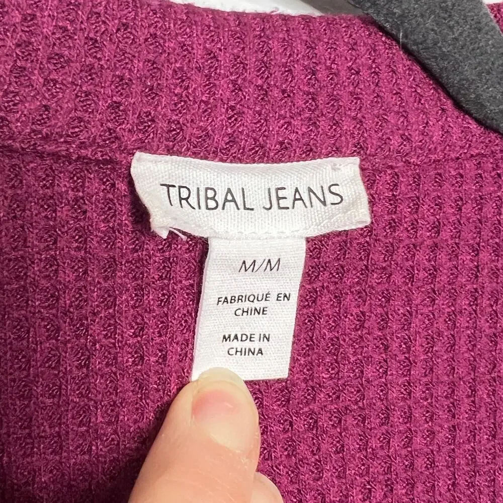 Tribal Jeans Textured Button Front Shacket Shirt Plum Purple Medium